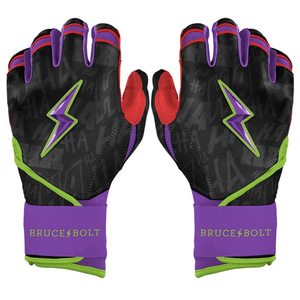 ถุงมือตีเบสบอล Bruce Bolt สีดำ ม่วง เขียว แดง แบบติดตีนตุ๊กแก - Product Image 1