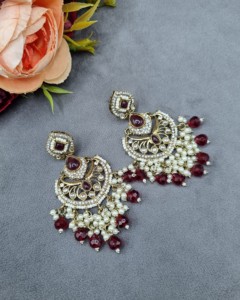 Designer Pear Cut Gem Stone Chandbali With Pearl Drop <b>Dangle</b> <b>Earrings</b> For Womens Traditional Festive and Party Wear Manufacturer - Product Image 3