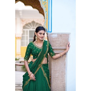 Designer Green NC Silk Women's Lehenga Set with <b>Sequins</b> and Thread Work - Product Image 2