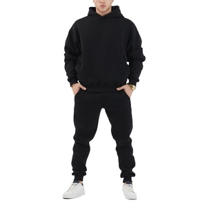Vente en gros de survêtements en coton épais uni pour hommes, survêtement à capuche personnalisé, survêtement de gym, ensemble deux pièces avec capuche surdimensionné - Product Image 1