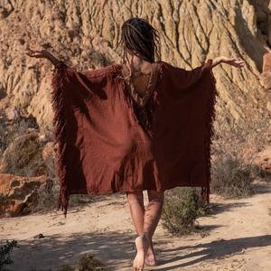 Bohemian Fringe Kimono Hippie Chic Cotton Cover Up Festival <b>Poncho</b> Cardigan Ethnic Boho Layer Stylish Beachwear for Women - Product Image 2