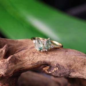 Moss Agate Moissanite Engagement <b>Ring</b> 925 Sterling <b>Silver</b> 14K Gold Plated Vintage Band <b>Stacking</b> Wedding <b>Ring</b> - Product Image 4