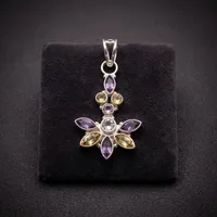 Pendentif en argent sterling 925 avec pierre précieuse améthyste, design floral fait main, bijoux en pierre naturelle multicolore