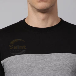 Sudadera de Hombre con Cuello Redondo, Bloques de Color, 100% Algodón, Forro Polar, Resistente al Viento, Gris, Azul, Negro, Diseño de Parches, Tejido de Punto, Manga Larga - Product Image 4