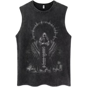 Men's Sleeveless <b>Tank</b> <b>Top</b> <b>Black</b> Cotton O-Neck Printed Design Breathable Fashion Style - Product Image 1