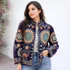 Chaqueta de Terciopelo Suzani Bordada para Mujer, Estilo Boho Étnico, Hecha a Mano, para Festivales, Ropa de Invierno de Lujo, Elegancia y Herencia - Product Image 1