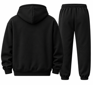 Ensemble de survêtement pour homme noir, sweat-shirt à capuche et pantalon de jogging, avec logo personnalisé sur le devant et taille élastique - Product Image 4