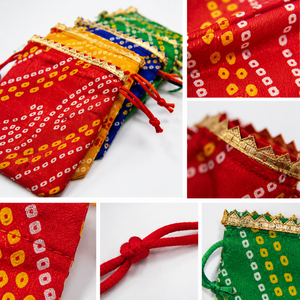Sac Potli artisanal pour mini-cadeaux de fête, pochette en tissu à cordon de serrage de couleur assortie avec doublure intérieure, imprimé des deux côtés, sac cadeau - Product Image 3