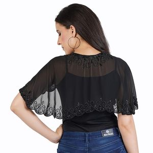 Ponchos/Capes/Envolturas de Georgette Bordados a Mano con Cuentas para Mujer - Product Image 2