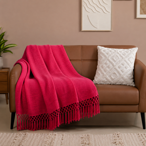 Indian Supplier Christmas <b>Red</b> Color Cotton <b>Throw</b> Solid Color Premium Collection Cotton <b>Throw</b> at Factory Price - Product Image 1
