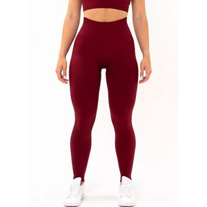 Leggings de yoga taille haute pleine longueur, couleur unie, sans couture, en Spandex et Nylon, taille élastique, style simple - Product Image 1