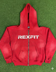 Sweats à capuche zippés en molleton bouclette effet délavé 400 GSM, style streetwear, broderie vieillie et strass sur toute la surface - Product Image 6