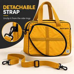 Sac de raquette de squash jaune moutarde zippé, équipement sportif personnalisé avec poche avant et poignées de transport pour clubs et entraînements - Product Image 2