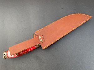 Couteau de chasse en acier Damas de qualité supérieure, couteau de survie en plein air, couteau de camping avec poignée ergonomique, étui en cuir, personnalisable OEM - Product Image 5