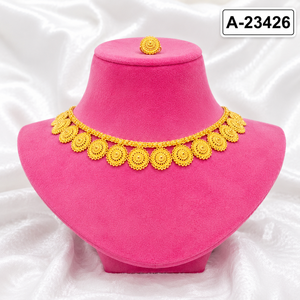 Conjunto de Collar y Aretes con Diseño de Flor y Circonitas, Chapado en Oro de 24K, para Mujer, Joyería Étnica para Bodas, Aleación de Zinc, Modelo MOLL JEWELLERS - Product Image 4