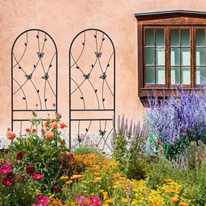 Set di 2 tralicci da giardino in metallo nero antiruggine da 180 cm x 50 cm, supporto per piante rampicanti da esterno, decorazione a farfalla per recinzioni e cancelli - Product Image 2