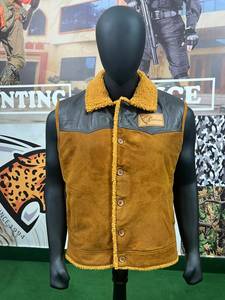 <b>Men's</b> Suede Vest with Sherpa <b>Shearling</b> Collar Winter Warm Sleeveless <b>Jacket</b> OEM Cotton Lining - Product Image 1
