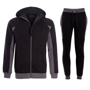 Ensemble de survêtement à capuche pour homme, noir et gris, avec sweat-shirt zippé et pantalon de jogging, collection automne - Product Image 1