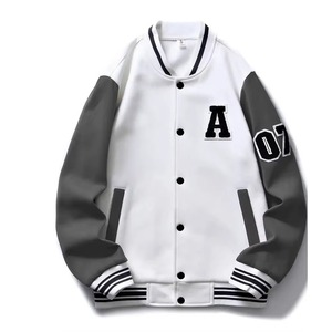 Men's White Gray Varsity <b>Jacket</b> With Letter A Patch And 07 Sleeve Design Preppy Style Autumn Wear - Product Image 1