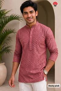 Kurta Corta Premium de Rayón con Bordado Chikan para Hombre, con Mangas Largas, Bolsillos Laterales Dobles y Ajuste Étnico Cómodo - Product Image 5