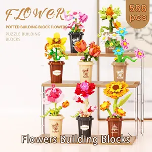 Blocs de construction de simulation de bouquet, modèle d'assemblage de fleurs, ornements végétaux, briques techniques MOC pour la décoration DIY des filles, cadeaux - Product Image 2