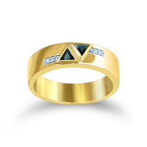Premium 18K Yellow Gold <b>Black</b> Triangle Stone Men's <b>Ring</b> with Diamond Accents Fine Jewelry Modern Geometric <b>Black</b> Triangle - Product Image 1