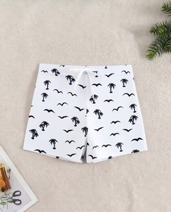 Men White Palm Tree Print Board Shorts Mid Knitted Front Logo Quick Dry Drawstring Casual Athletic - Product Image 4