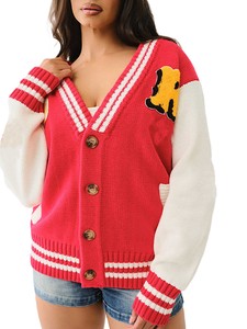 Cárdigan de punto con bloques de color para mujer, logotipos personalizados, manga larga, cuello en V, abotonado, suéter informal - Product Image 5