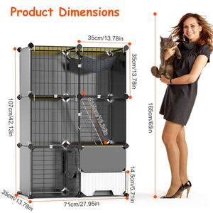 3-Tier Indoor <b>Cat</b> Cage with Detachable Litter <b>Box</b> Hammock Metal Wire Kennel <b>Cat</b> House Enclosure 1-2 Kit Pet Furniture - Product Image 4