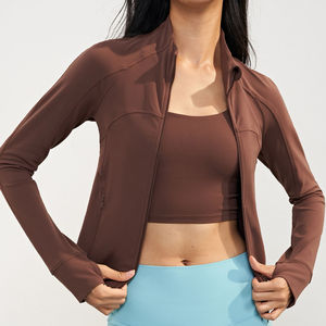 เสื้อแจ็คเก็ตออกกำลังกายผู้หญิงแบบซิป แขนยาว ทรงเข้ารูป สไตล์ครอปท็อป สำหรับขายส่ง แห้งเร็ว ระบายอากาศดี ชุด 2 ชิ้น - Product Image 5