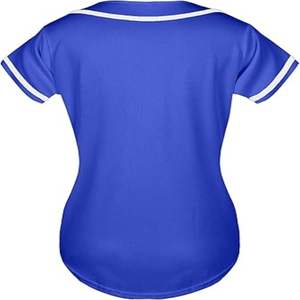 Maillot de baseball bleu pour femme, manches courtes, ajusté, anti-humidité, boutonné sur le devant, couleur unie - Product Image 2