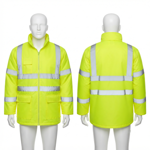 300 GSM Heavy Duty Polyester <b>Leather</b> <b>Winter</b> Washed Canvas Safety Work <b>Jacket</b> Orange Reflective Panel Custom Print Embroidery - Product Image 2