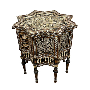 Table d'appoint octogonale marocaine artisanale en bois massif sculpté avec pieds arqués, meuble pour chambre et salon - Product Image 3
