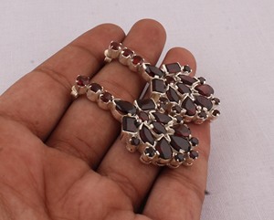 Boucles d'oreilles pendantes en argent sterling 925 avec grenat rouge naturel, pierre de naissance de janvier, pierre précieuse rouge foncé, bijoux de haute qualité - Product Image 3