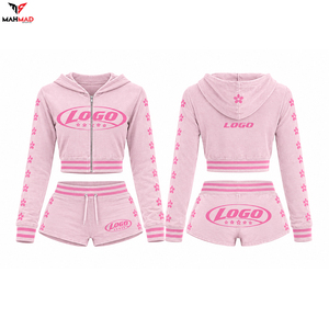 Premium <b>Women</b>’s Girls 2 Piece Tracksuit Set Custom Logo Cropped Hoodie Shorts Set Ladies Sweatsuit Wholesale <b>Clothing</b> - Product Image 2