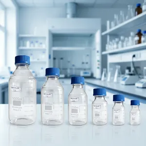 Botellas de Laboratorio Graduadas de Borosilicato de Alta Calidad MAYALAB con Tapa Azul 1000ml/500ml/250ml/100ml/50ml/80ml para Consumibles de Química de Laboratorio - Product Image 1