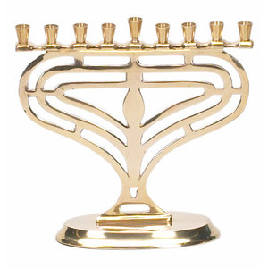 Ménorah en métal doré poli à 9 branches, avec bras en forme de goutte d'eau, porte-bougies coniques, candélabre, décoration de centre de table - Product Image 4