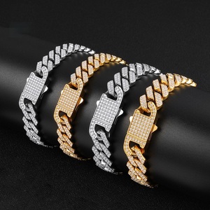 Bracelet gourmette cubaine en argent 925 plaqué or avec diamants de laboratoire, chaîne Miami Curb Iced Out pour homme, bijoux de luxe Hip Hop - Product Image 2