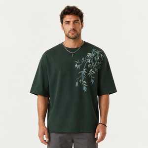 Camiseta de Algodón y Bambú con Estampado para Hombre, Corte Holgado Premium, Cuello Redondo, Estilo Urbano, Marca Privada OEM, Prenda Casual de Moda - Product Image 1