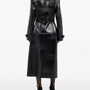 Manteau trench décontracté en cuir fendu pour femme, style européen-américain, à grand revers et manches longues, fabriqué en usine - Product Image 2
