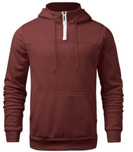 High Quality 100% Cotton Fleece Quarter Zip Hoodie Winter Embroidered Men's Oversized Hoodies - Product Image 6