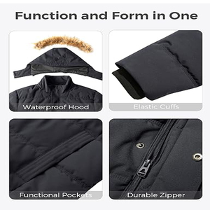 Men's <b>Hooded</b> Puffer Jacket Zipper Closure Windproof Casual Winter <b>Coat</b> Polyester Shell Thick Fur Trim Regular Length - Product Image 5