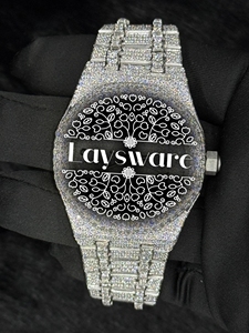 Reloj de Lujo con Diamantes, Estilo Hip Hop, Completamente Cubierto de Diamantes VVS Moissanite, Acero Inoxidable, Unisex, Analógico, de Moda - Product Image 1