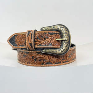 2025 Trending Floral Designer Cinturón de cuero mecanizado a mano para hombres y mujeres Personalización Cinturones de cuero genuino de vaca ajustables - Product Image 4