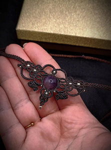 Handmade Macrame Amethyst <b>Necklace</b> Purple Gemstone Pendant Brown Cord Boho Healing <b>Statement</b> Jewelry Wholesale - Product Image 3