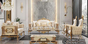 Juego de Sofás de Madera de Teca Tallada a Mano de Estilo Europeo Clásico, Muebles de Sala de Estar con Hojas de Oro Talladas Exclusivas, Juego de Sofás de Aspecto Majestuoso, Reino Unido - Product Image 6