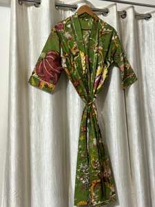 Kimono de Algodón con Estampado Floral, Cuello en V, Manga Larga, Secado Rápido, Ligero, para Primavera, Ideal para Damas de Honor - Product Image 4