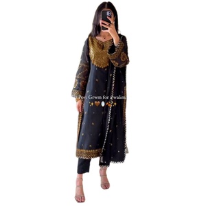 Dernier modèle pakistanais et indien de costume Salwar Sharara Kameez 3 pièces en Faux Georgette lourd brodé, personnalisable, pour tenue de soirée - Product Image 1