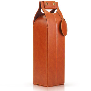 Porte-bouteille de vin en cuir gaufré Salva, porte-bouteille unique avec poignée, couleur marron, 140g, étui de voyage portable - Product Image 5