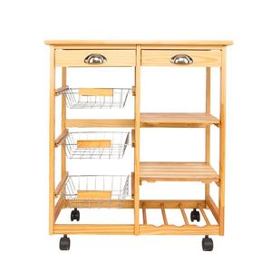 Carrello da Cucina in Legno con 2 Cassetti e Ruote Girevoli, Ripiano Rimovibile, Colore Legno, Carrello da Cucina a 2 Cassetti - Product Image 2